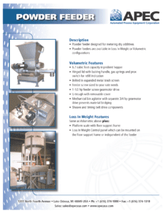 APEC powder feeder spec sheet