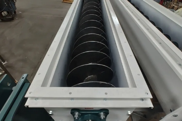 APEC custom screw conveyor with spiral auger flighting for feed mill material handling
